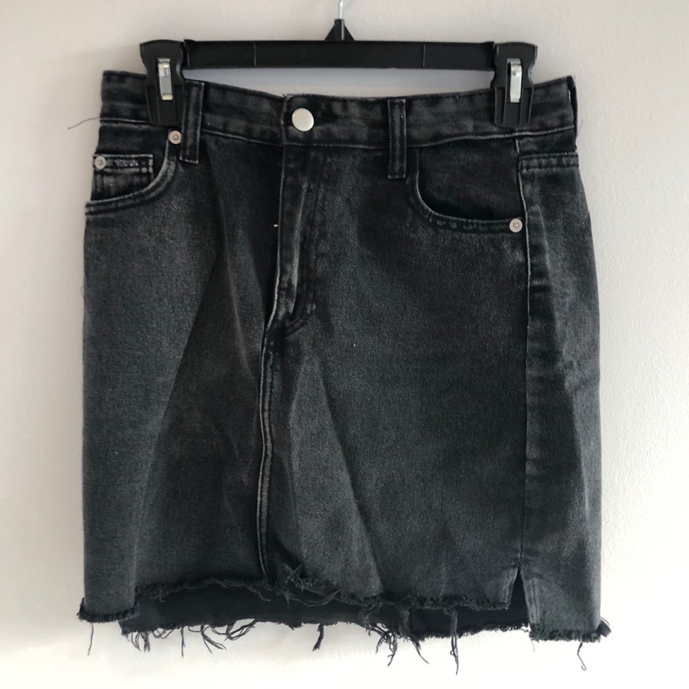 Black distressed denim mini skirt